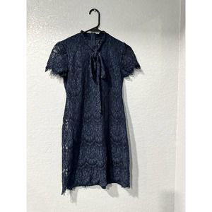 Betsey Johnson Sz 0 Dress Lace Navy‎ Blue Lined Scalloped Hem